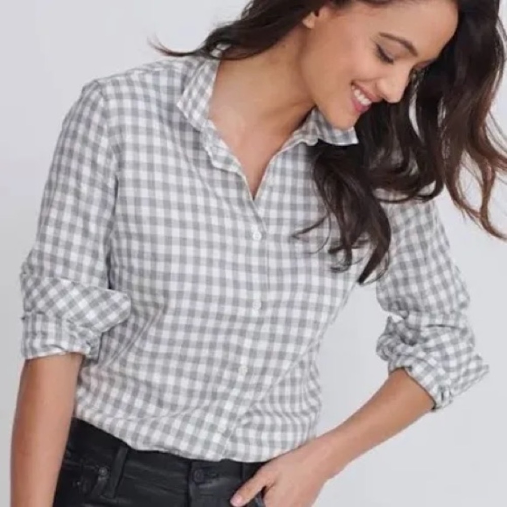 J. Crew Gray Plaid Cotton Shirt